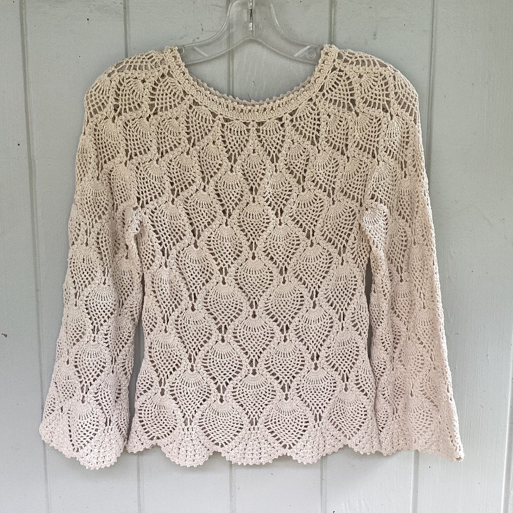 Free People CROCHET boho top ivory blouse xs